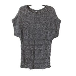 Express Mohair Wool Women S P Sweater Tunic Blouse Short Sleeve Knit Gray Lurex